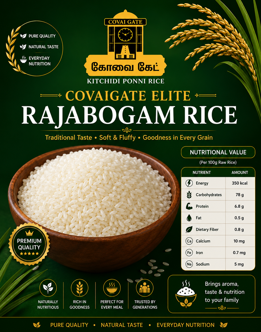 Covai Gate Elite Karnataka Rajabogam Rice – 10 Kg Family Value Pack