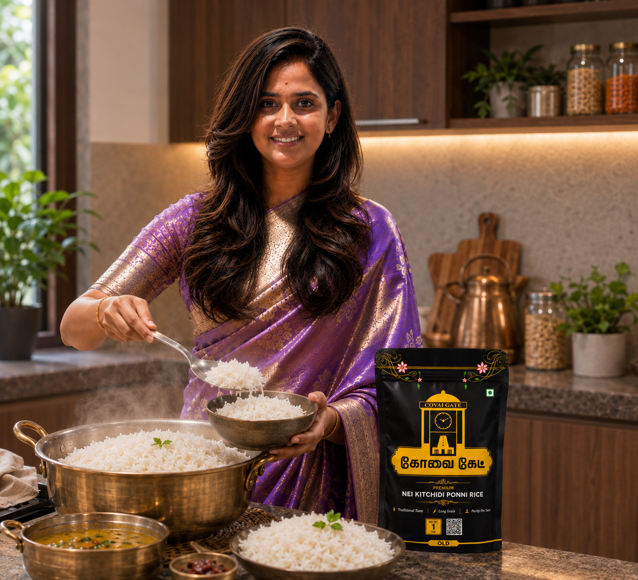 🌾 Covai Gate Premium Nei Kitchadi Ponni Rice – 1 kg