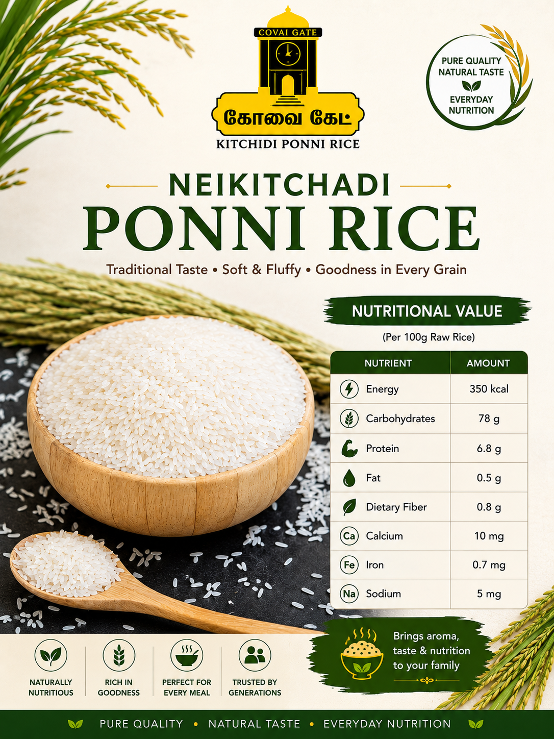 Covai Gate Premium Nei Kichadi Ponni Rice – 5 Kg Family Pack