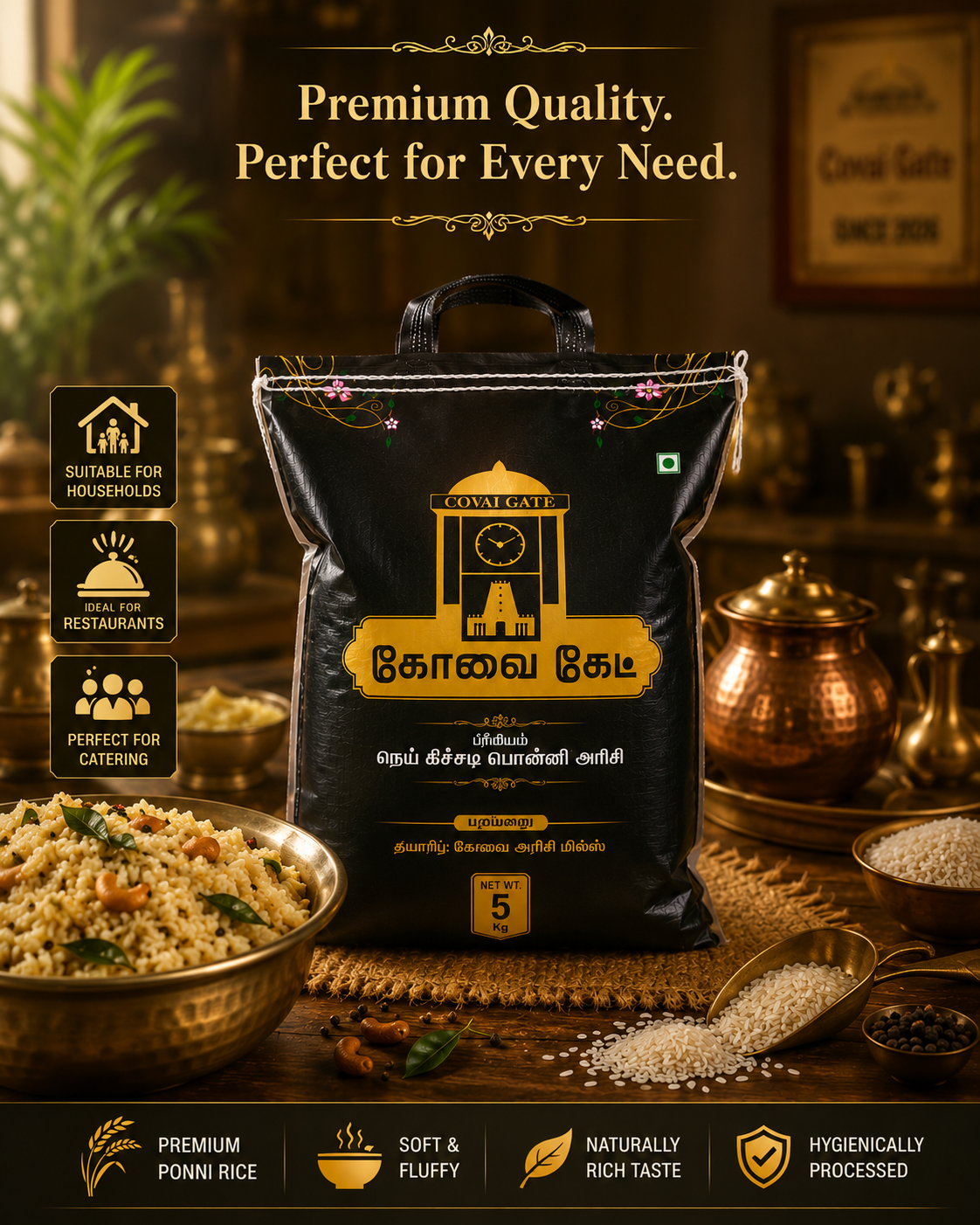 Covai Gate Premium Nei Kichadi Ponni Rice – 5 Kg Family Pack